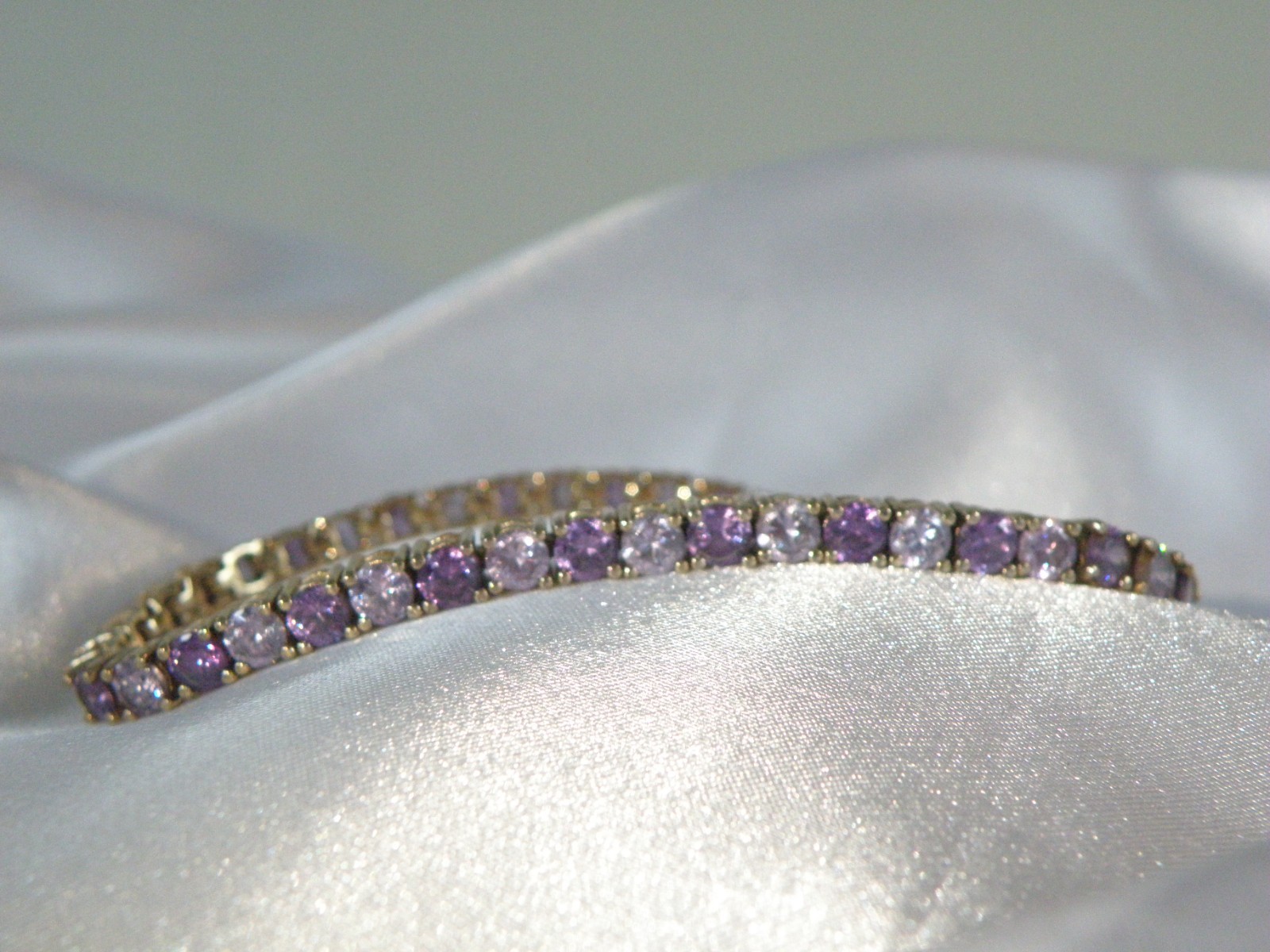 Vintage Sterling Silver 925 Gold Over Amethyst CZ Tennis Bracelet 7.5″