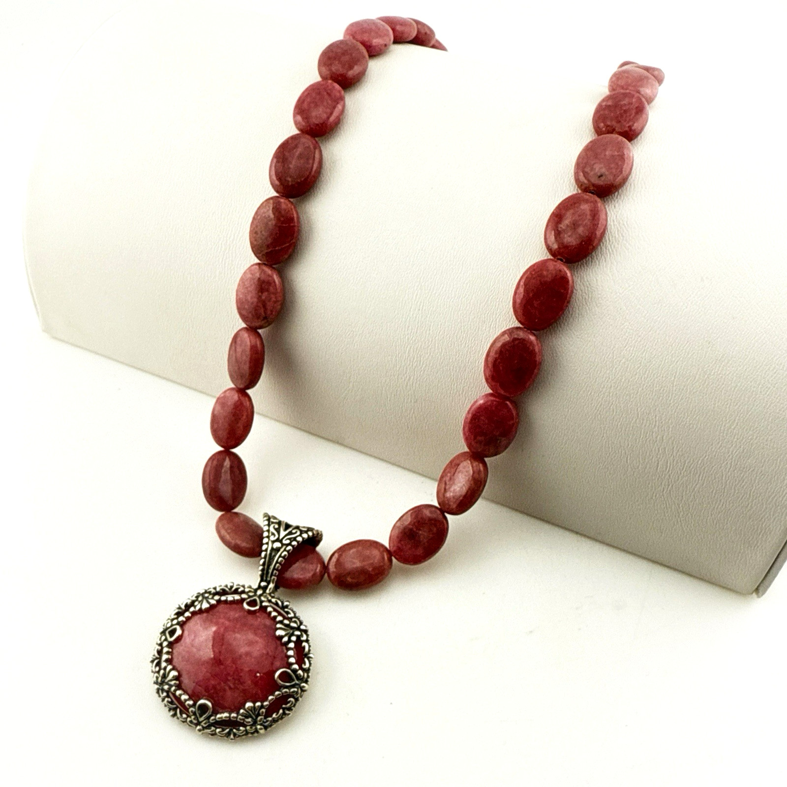 Carolyn Pollack Necklace Set Pink Rhodonite Sterling Silver 925 Pendant Beaded