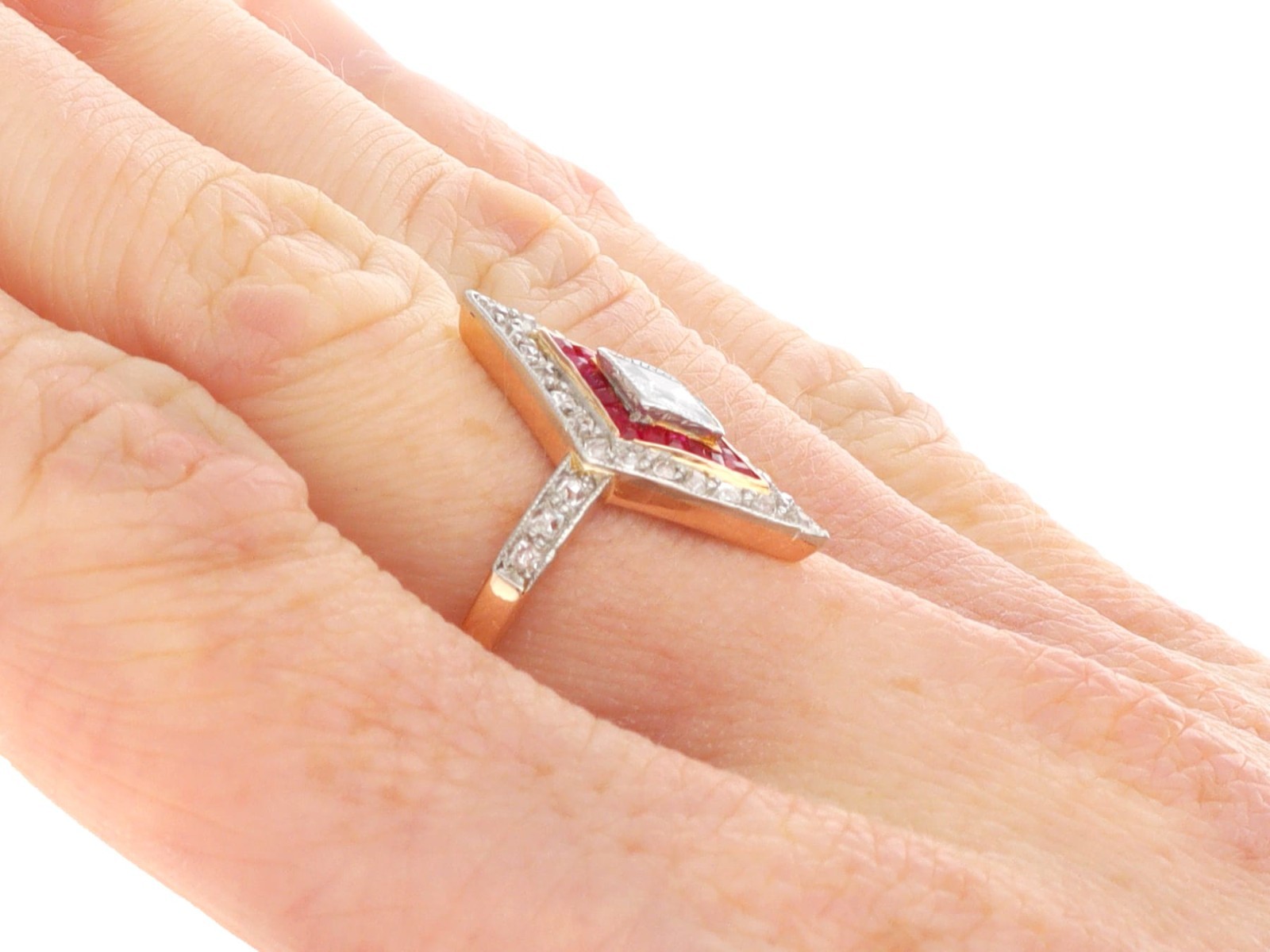 Antique 0.23Ct Ruby and 0.97Ct Diamond 18k Rose Gold Dress Ring Circa 1910