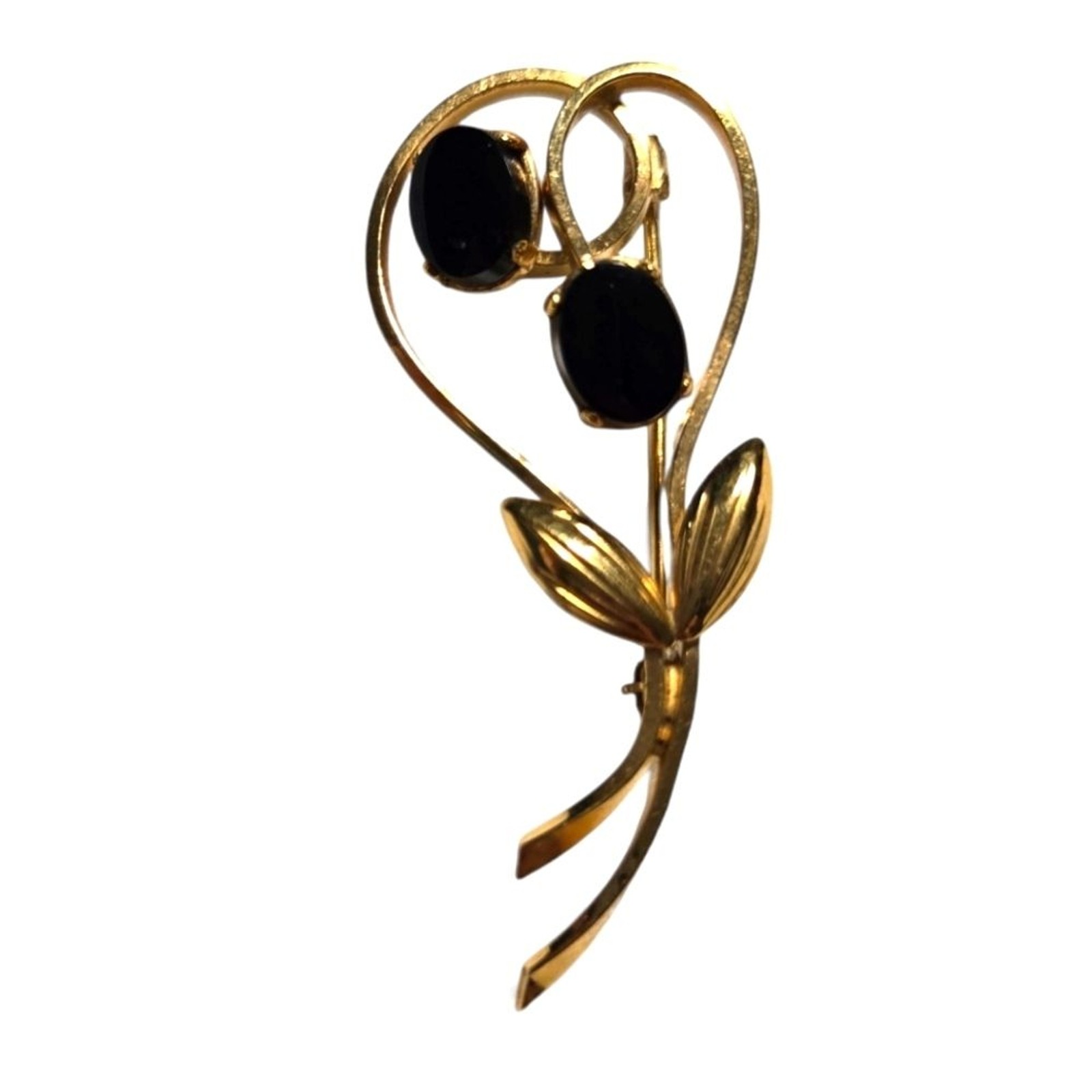 14K GF Gold-filled Onyx Bouquet Brooch Vintage