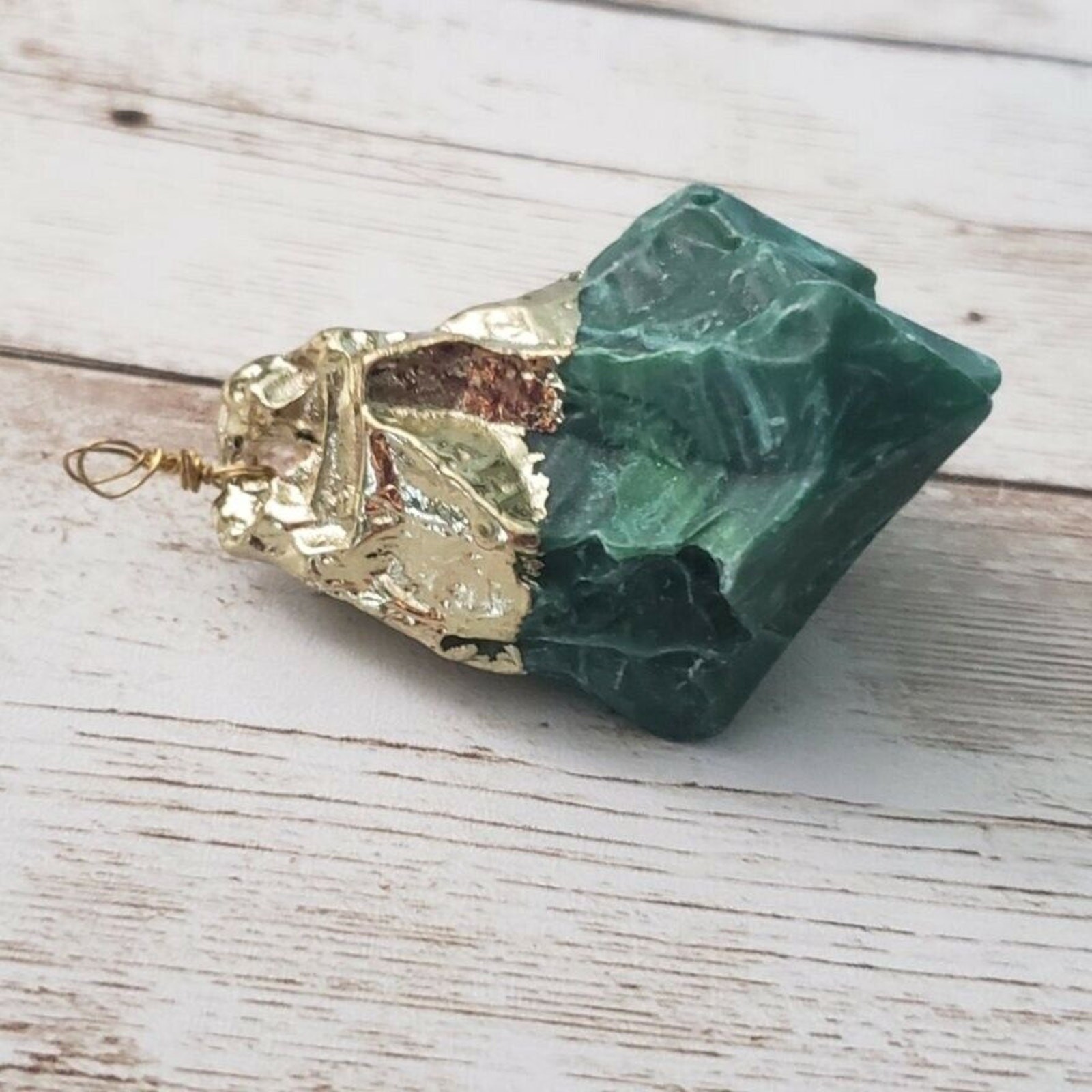 Vintage Pendant Large Pendant Green with Gold Tone – No Chain Included