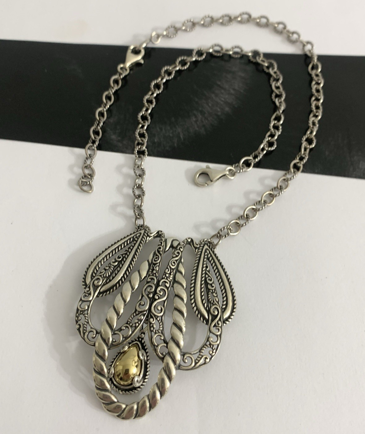Carolyn Pollack 925 Sterling Silver Rope Design Pendant Necklace Signed Vintage