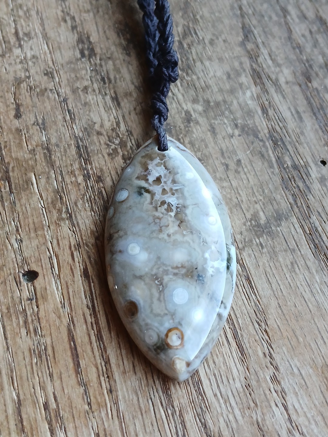 Ocean Jasper Pendant Necklace Hemp Cord Hippie Boho Layering Rock Stone