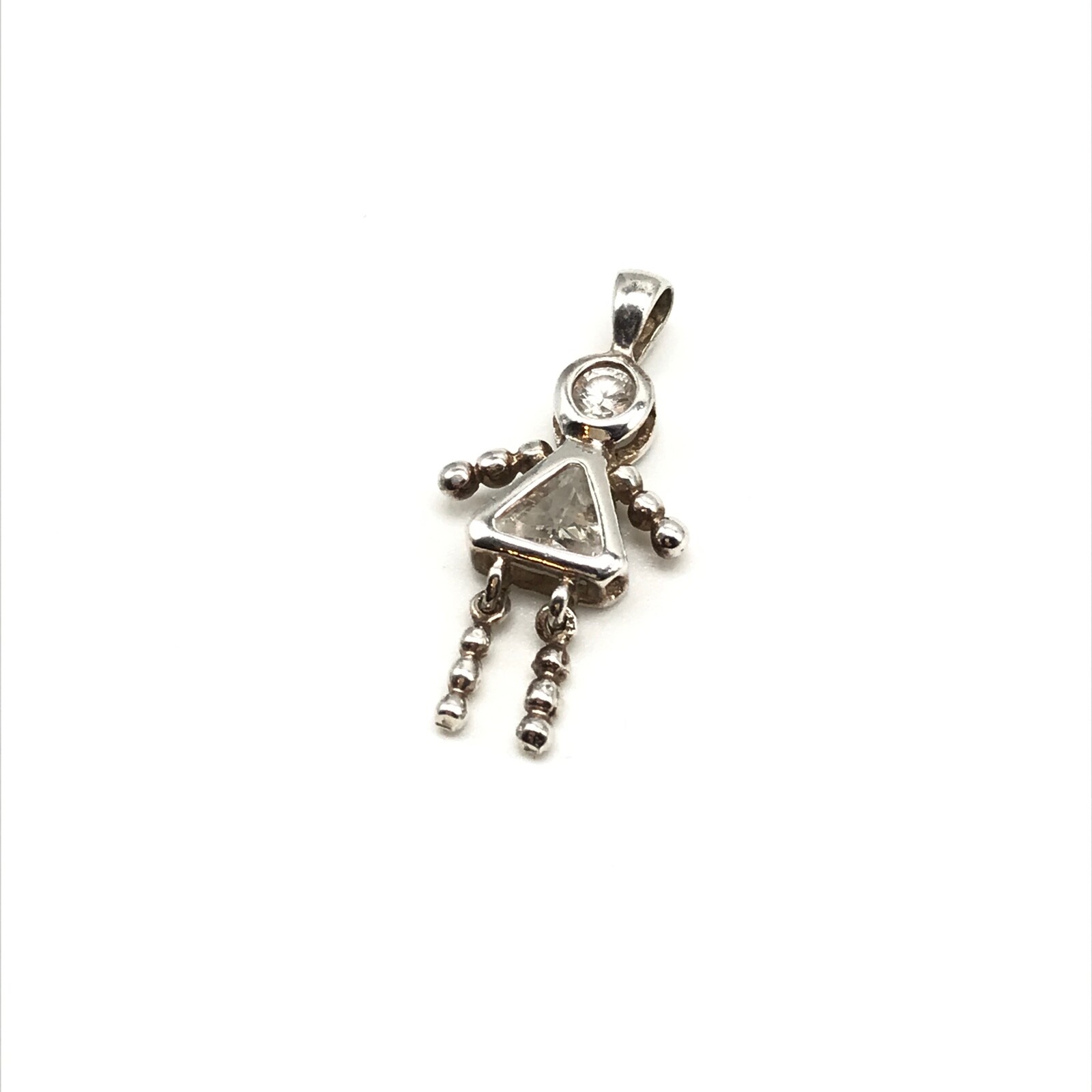 925 Sterling Silver April Birthstone Clear CZ Stick Figure Person Pendant