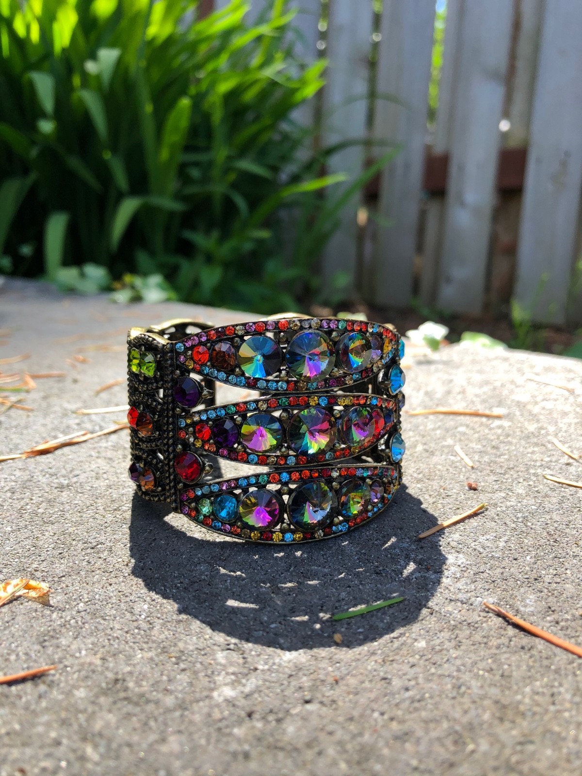 Vintage Multi-Color Crystals Cuff Bracelet w Bronze-Toned Finish – Swarovski