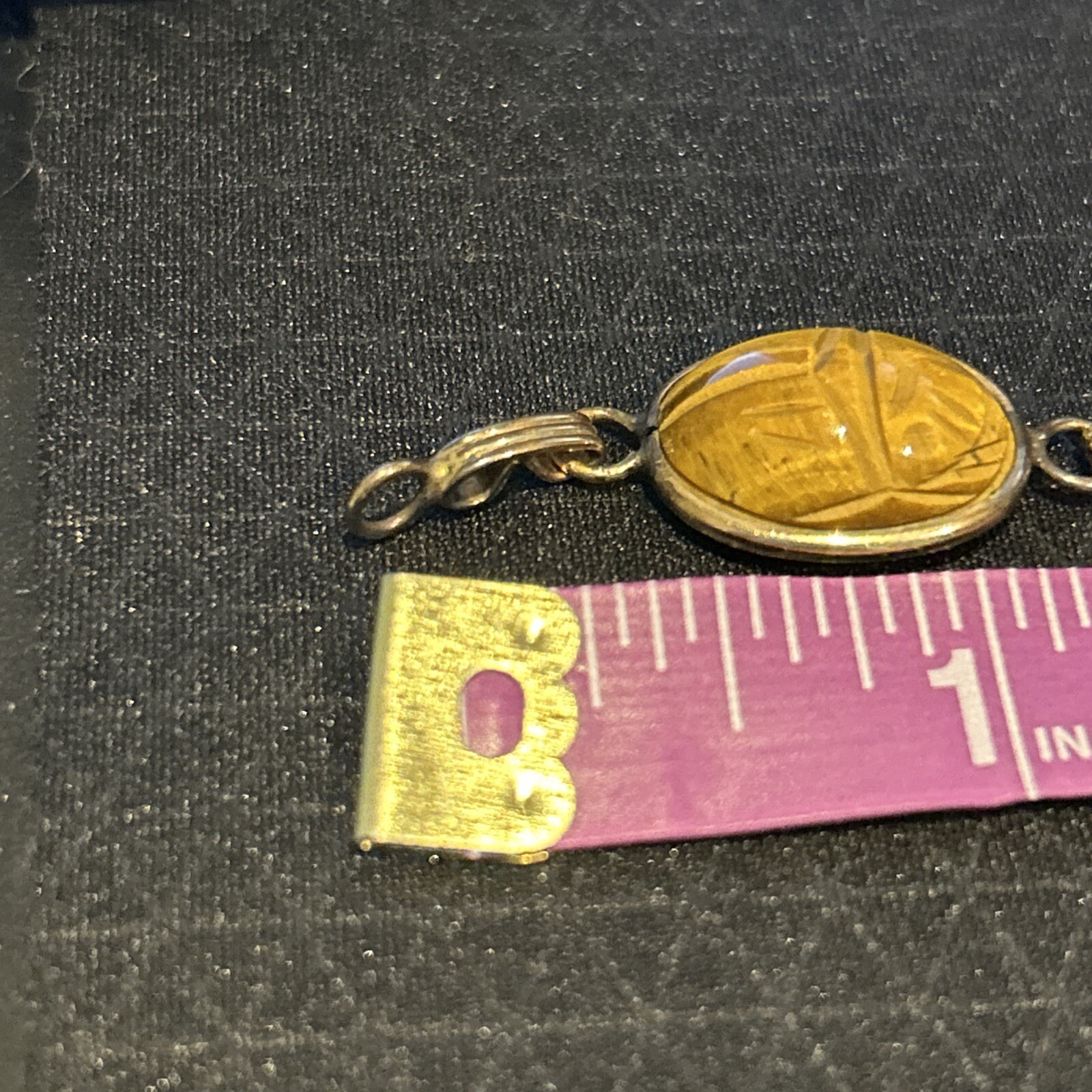 12 K Gold Filled AC Scarab Bracelet Egyptian Revival Carved Stones Needs Repair
