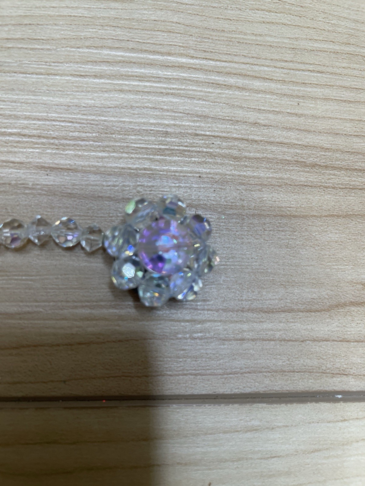 Vtg 1950s Aurora Borealis Crystal Bead Necklace AB Faceted Glass Floral Cluster