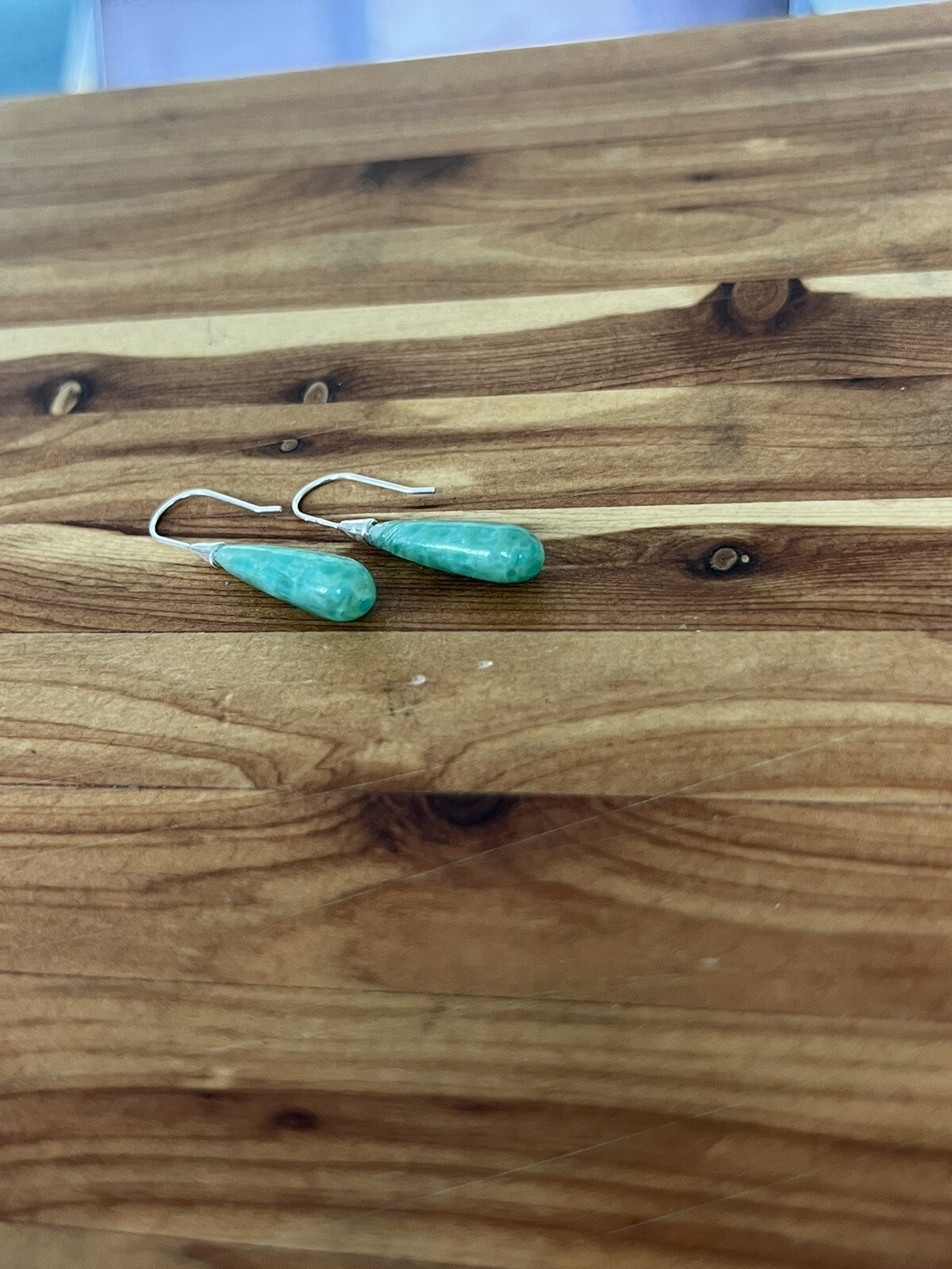 Vintage 1940s Czech Lampwork Green Bead 925 Sterling Silver Art Glass Earrings