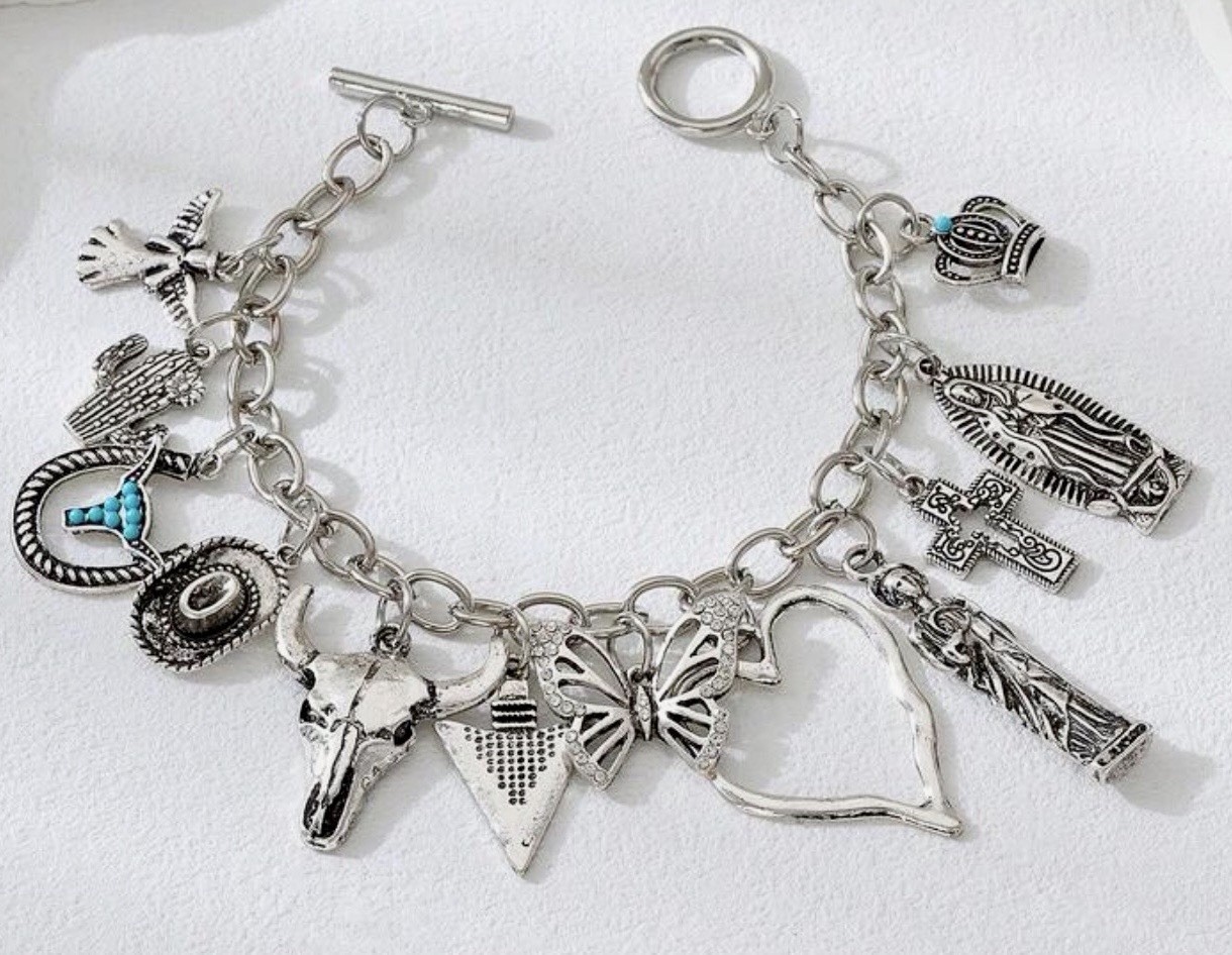 Silver Charm Bracelet 🌵Western Cowboy South West Texas Mexican Spiritual Theme