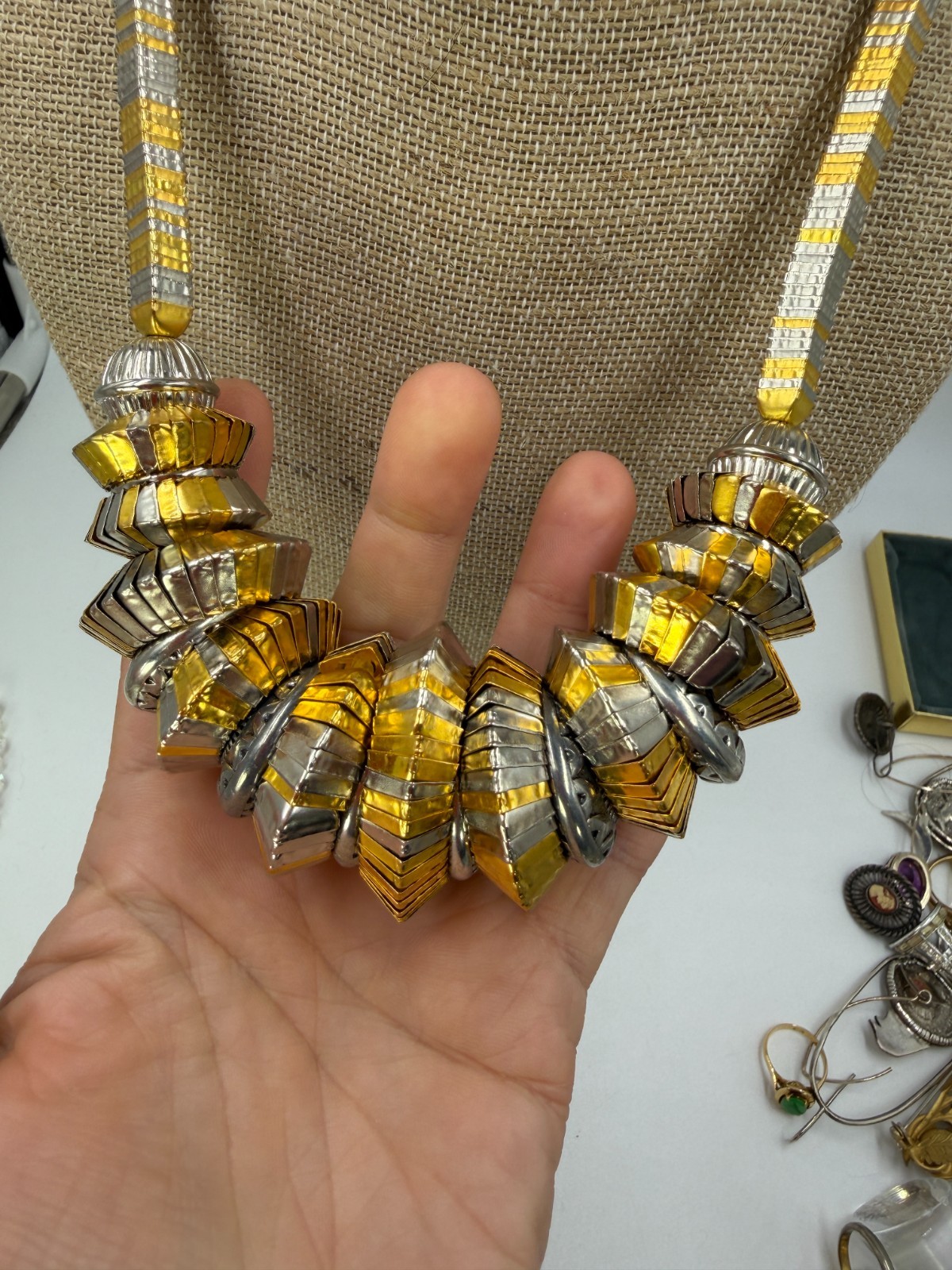 Vintage Necklace Mixed Metal Chunky Statement Coil Industrial Chic 21 inches