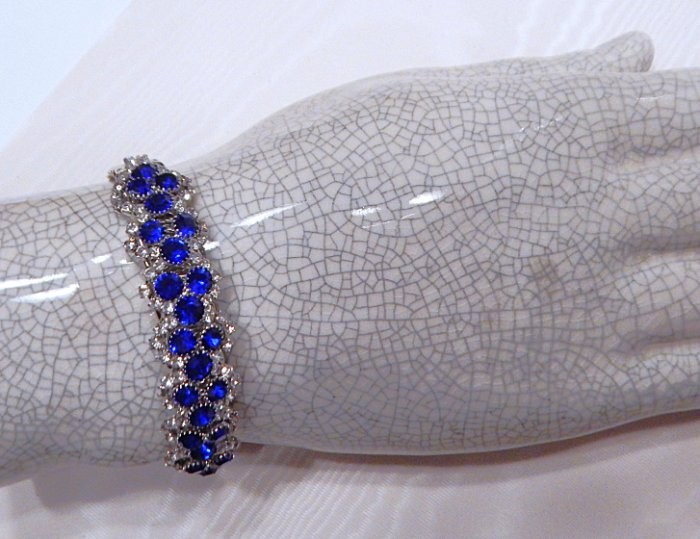 Retro Vintage Rhinestone Bypass Wrap Flex Coil Cuff Bracelet MONET NWOT S44