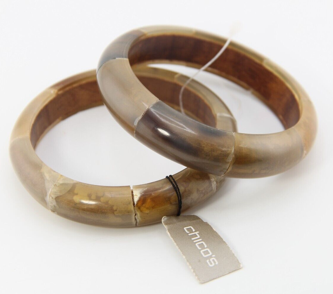 Chicos Bracelet Lucite/Acrylic and wood Bracelet-Set of Two, Earth Tone Colors