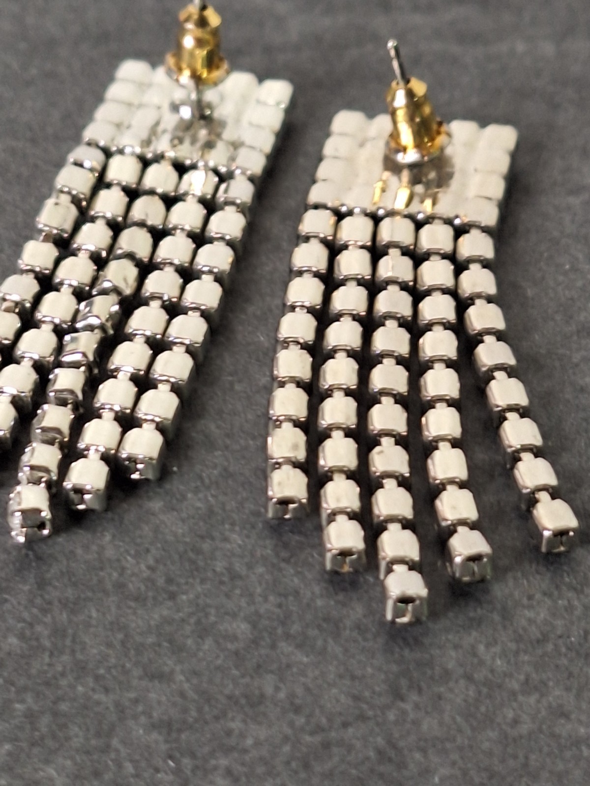 1950s Vintage Silver Tone Rhinestones Drip post earrings