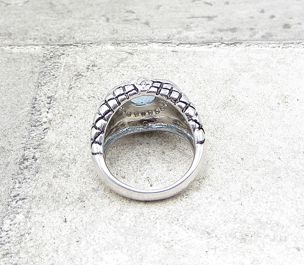 925 Silver Blue Topaz & White Cubic Zirconia Cocktail Ring Sz 6 RG1584