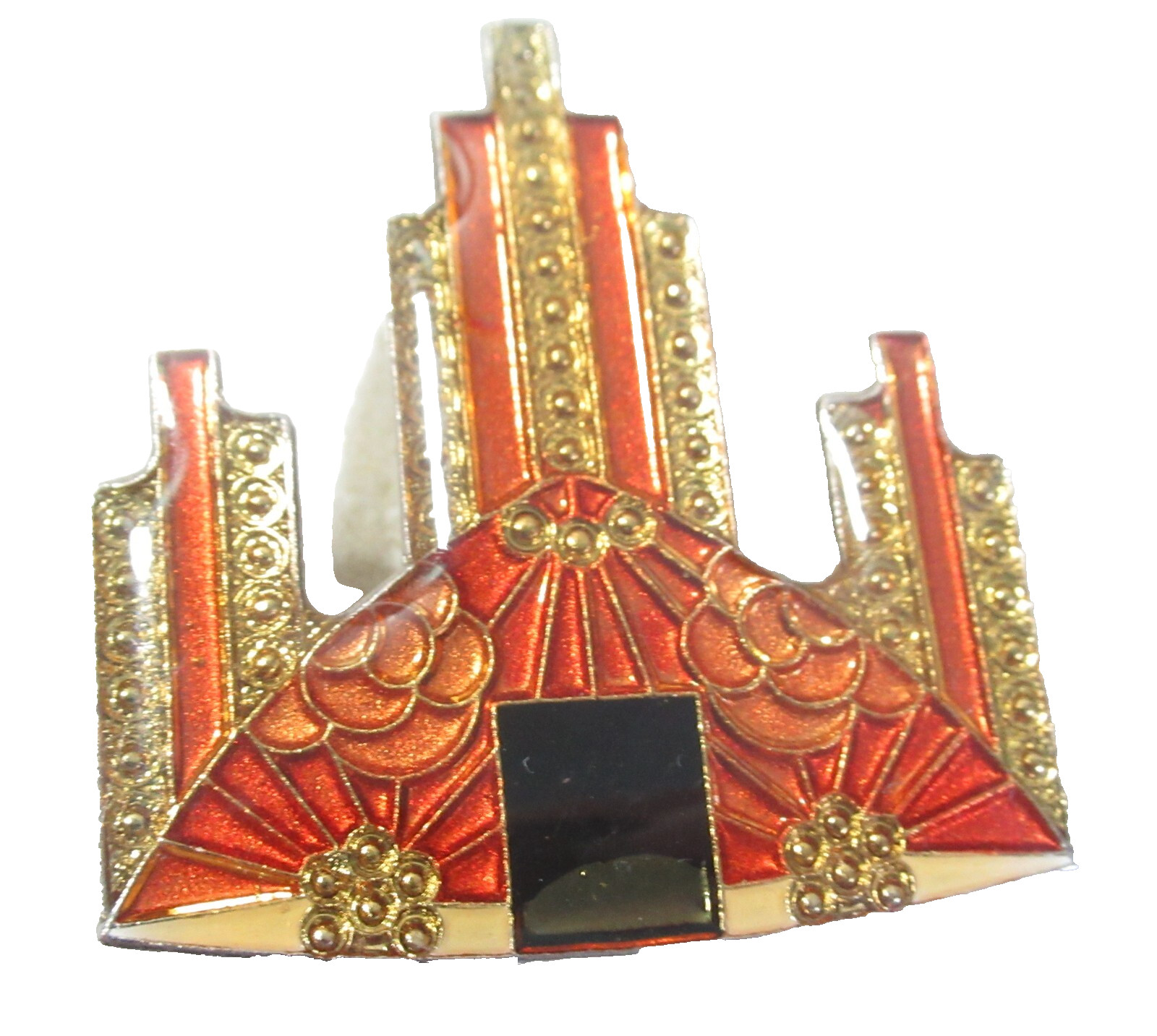 Pierre Bex Reproduction Art Deco Style Vintage Orange Gold Brooch Pin Buildings