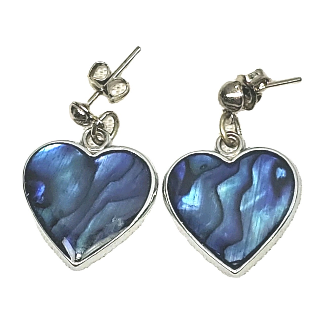 Vintage Paua Shell Heart Shaped Dangle Drop Earrings For Pierced Ears | 5/8″