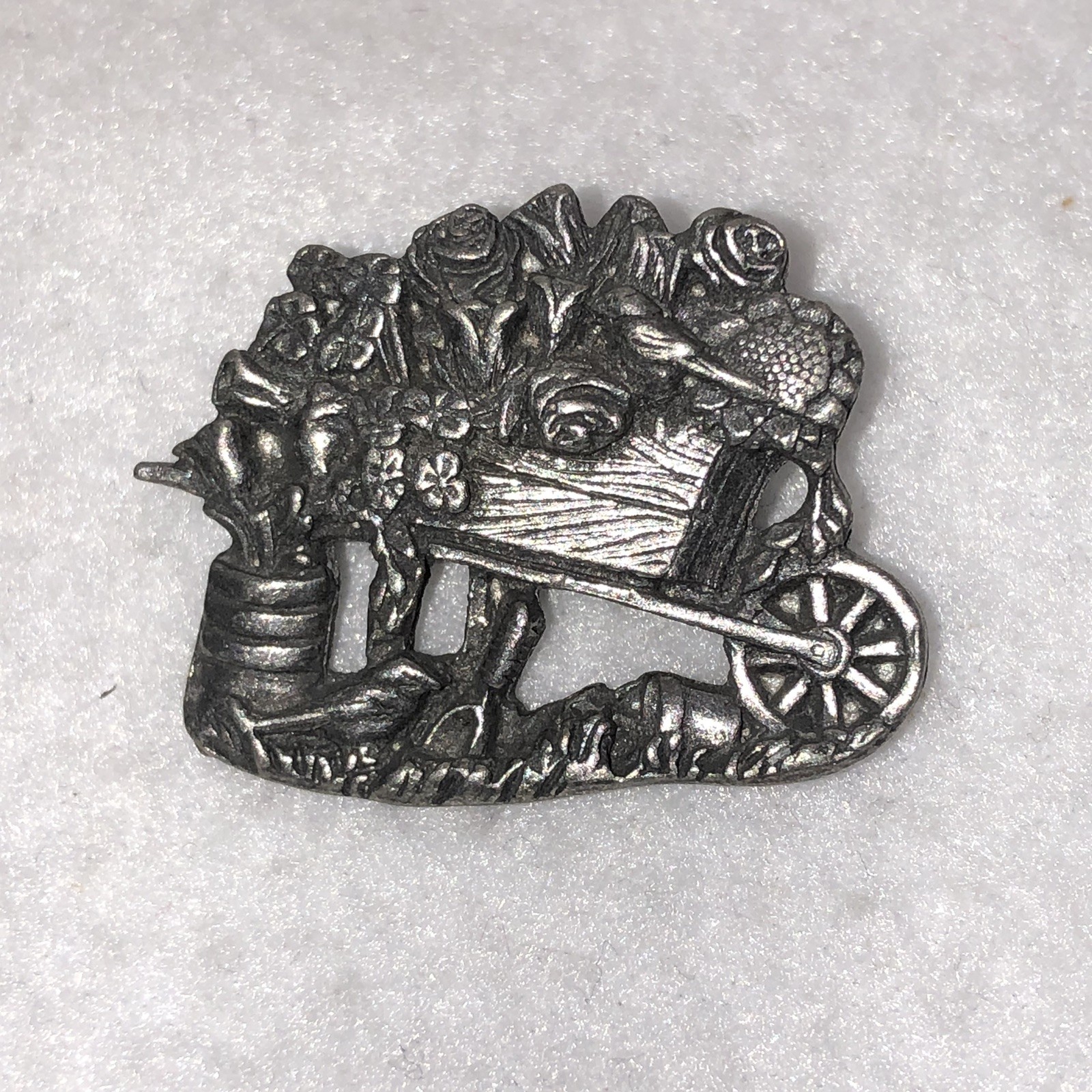Wheelbarrow Cart With Roses Birds And Blooms Pin Brooch Garden Lim Ed Vtg 2001