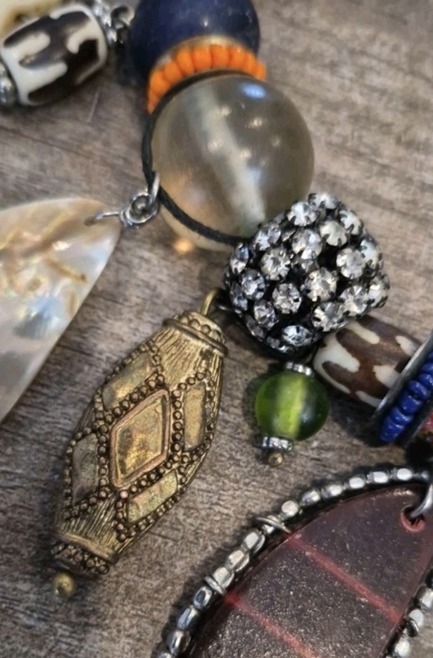 Vintage Eclectic Charm Bead Adjustable Length Leather Cord Necklace