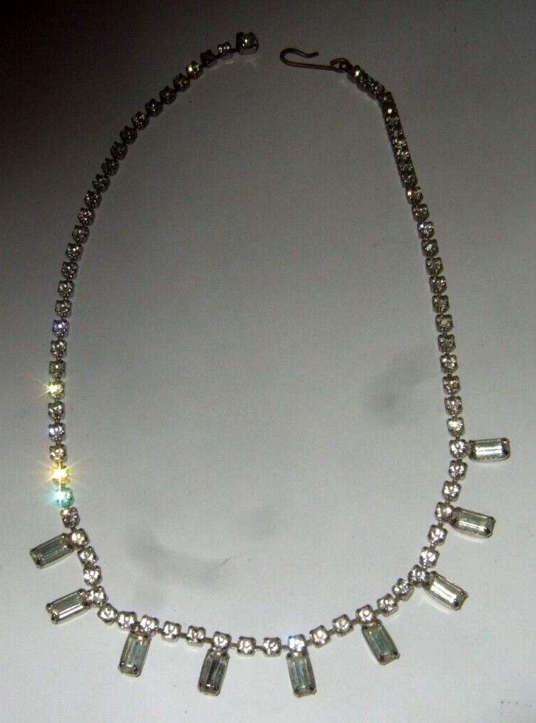 Emerald Cut Rhinestone Necklace Vintage Costume Jewelry Great Look