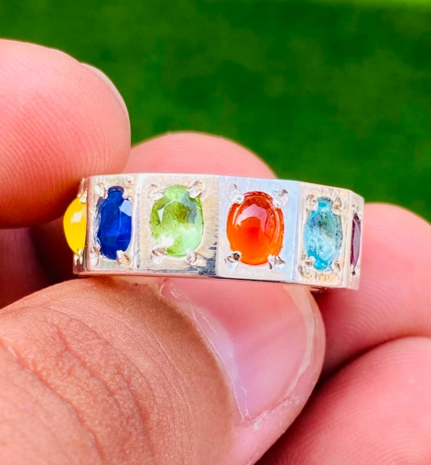 Original Multicolor Ring: Opal, Emerald, Ruby, Agate, Aqua, Peridot, Feroza