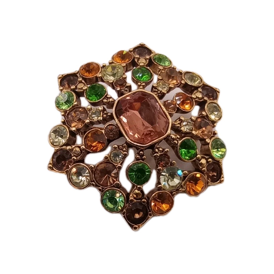 Vintage Liz Claiborne Floral Rhinestone Brooch Autumn Colors GT 1 3/4 in D
