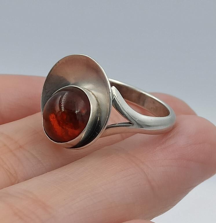 N.E.FROM Vintage sterling silver 925s Ring Amber Denmark, 1960s, 3.7g.