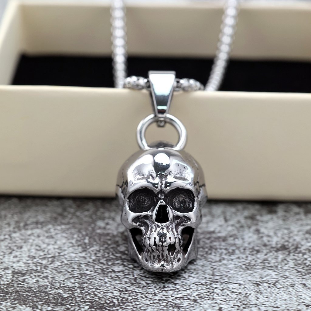 Stainless steel male and female solid skull pendant necklace