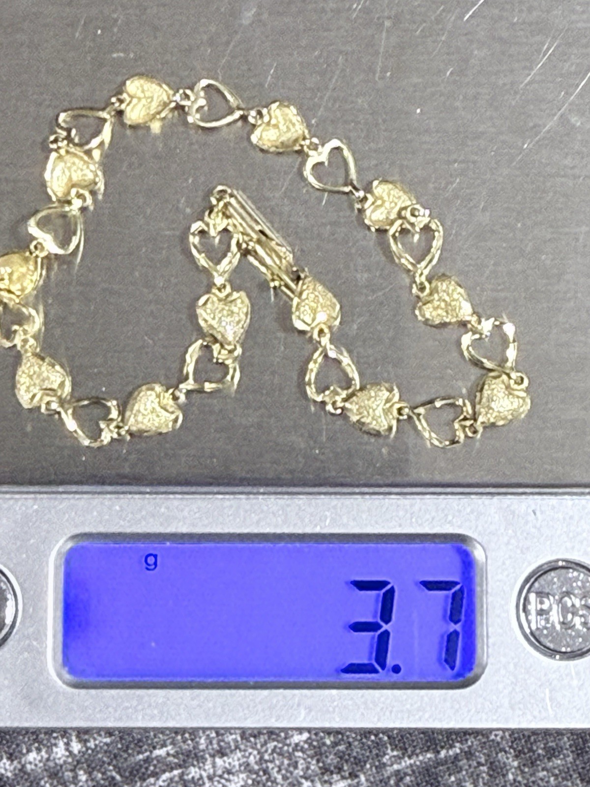 VINTAGE 14K GOLD LOT OF 2 HEART LINK BRACELETS 14.7 GRAMS WEARABLE BOTH MARKED