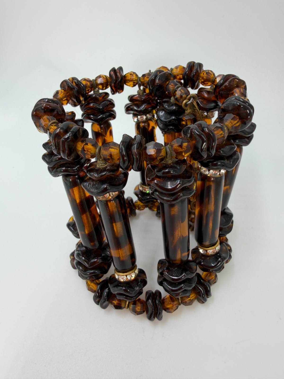 Vintage Bracelet Miriam Haskell Tigers Stripe Glass Brown Cuff Expanding PJ