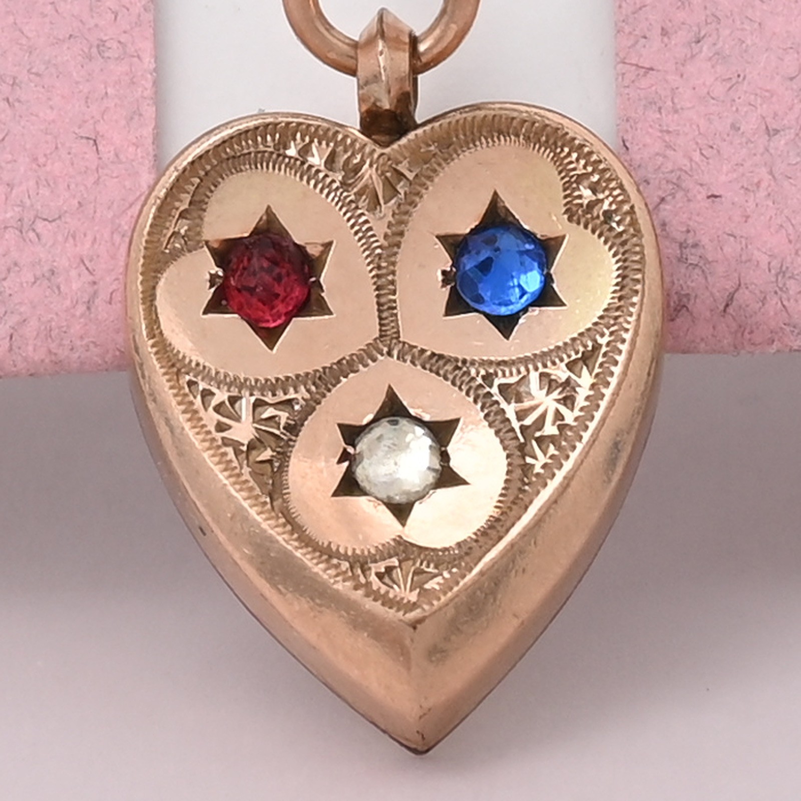 Antique Victorian TINY Heart & Star Rose Gold Filled Paste Charm Pendant