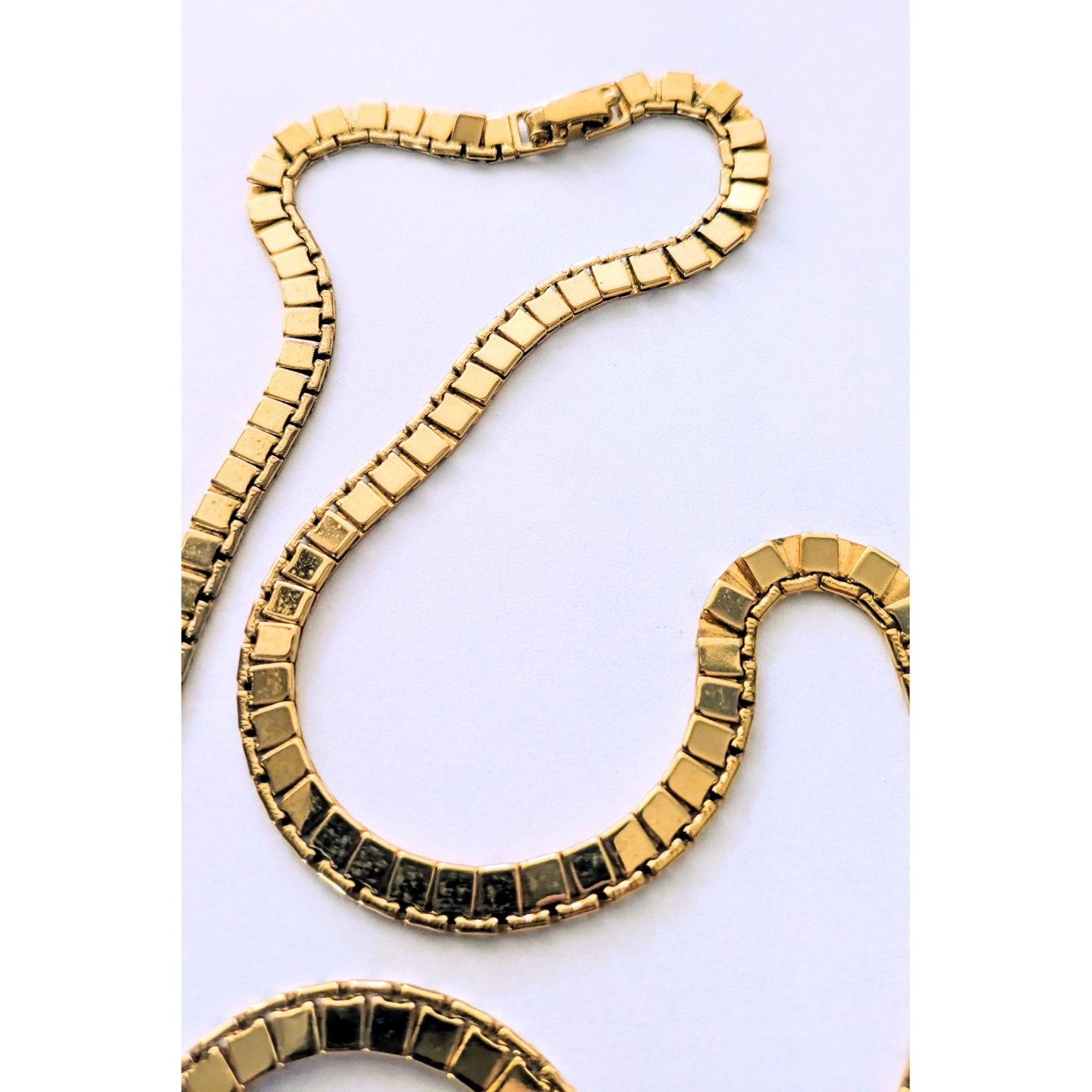 70s Vintage MONET Necklace Gold Plated Flat Square Articulated Link Chain 24″