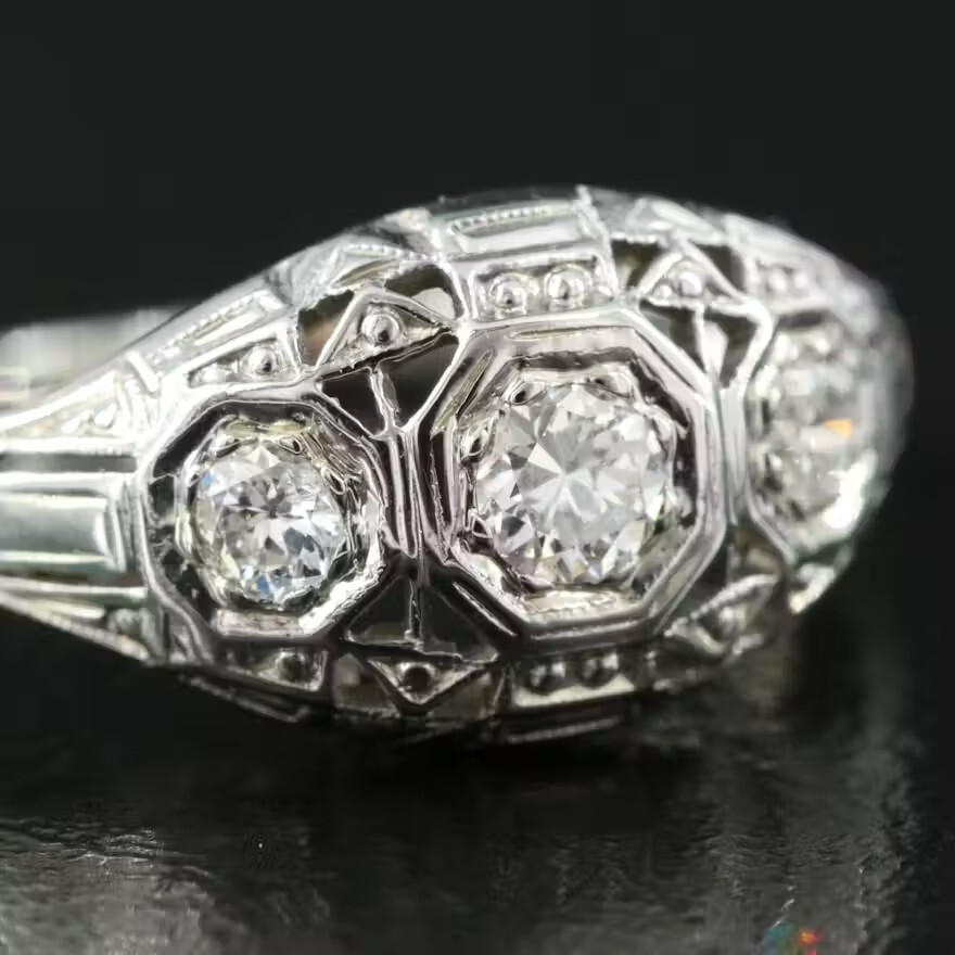 Art Deco 18K 0.20 CTW Natural Diamond Ring – Vintage Filagree & Sparkling!
