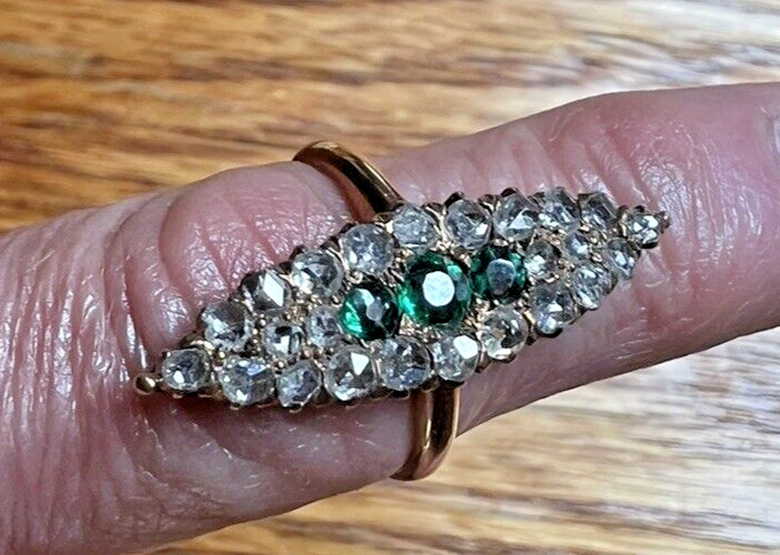 Stunning Antique Victorian Emerald & Rose Cut Diamond Ring
