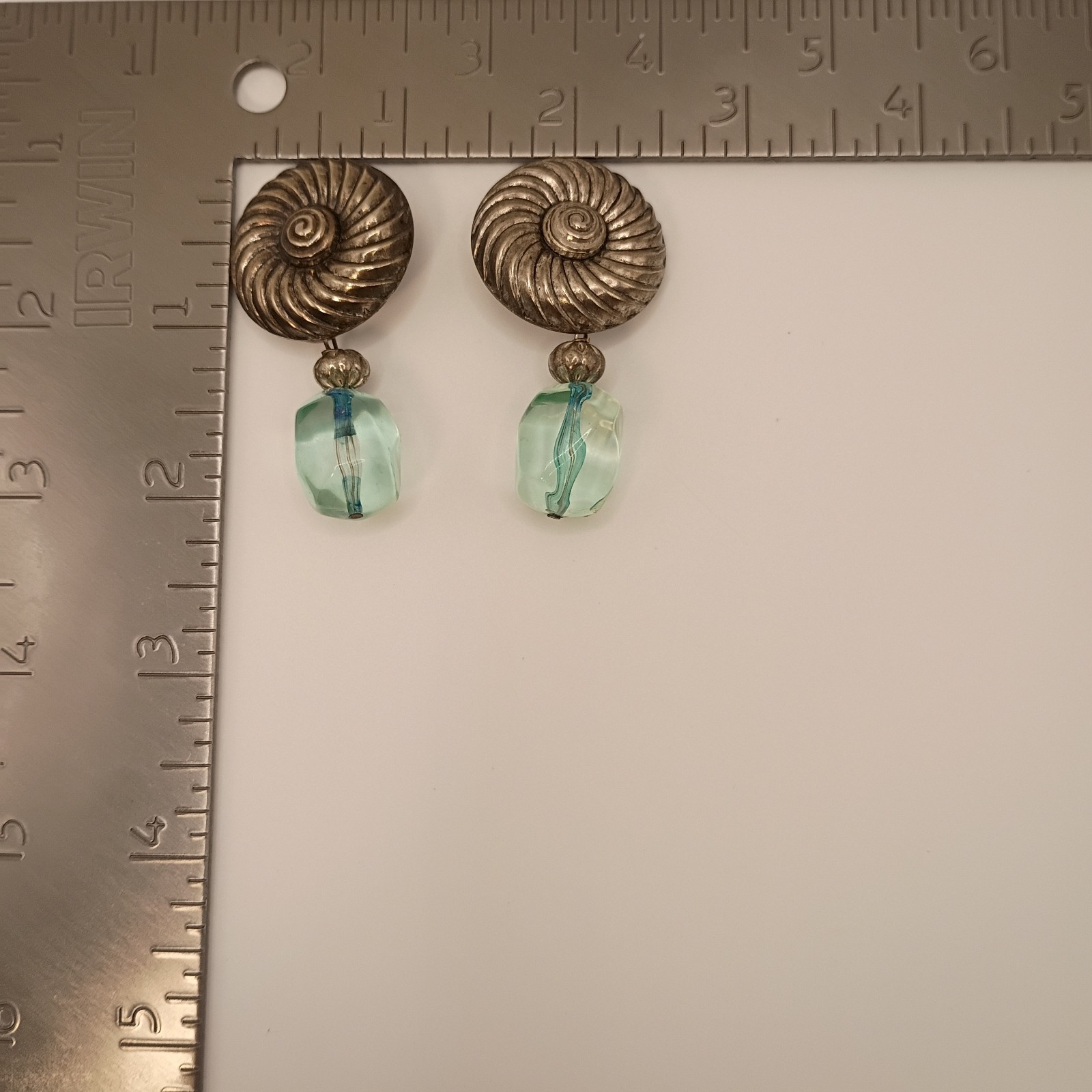 Vintage Clip On Dangle Earrings Silver Tone Aqua Lucite Jelly Light Teal Blue