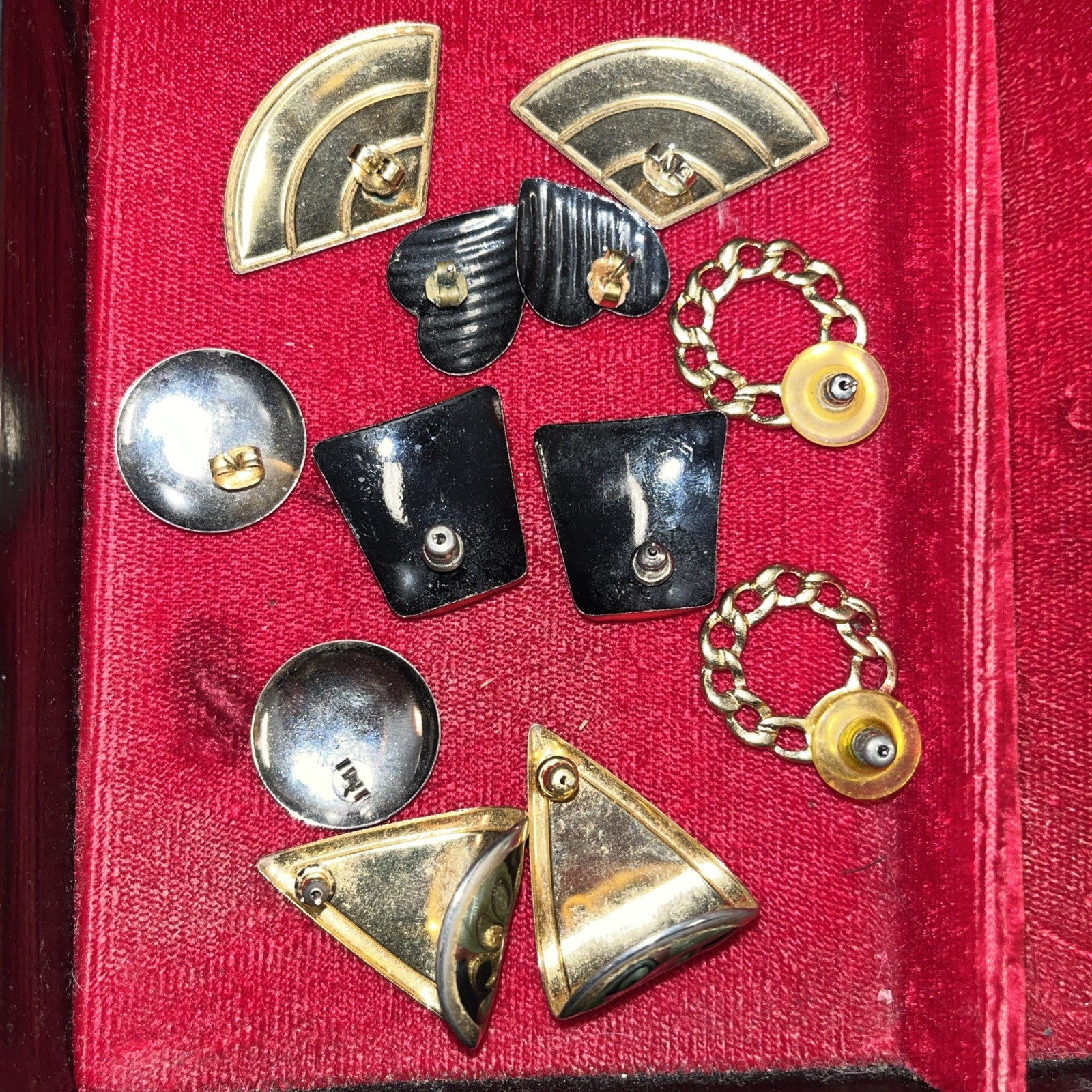 Vintage 1980s–1990s Pierced Earring Lot Enamel Geometric Gold Tone Retro Fashion
