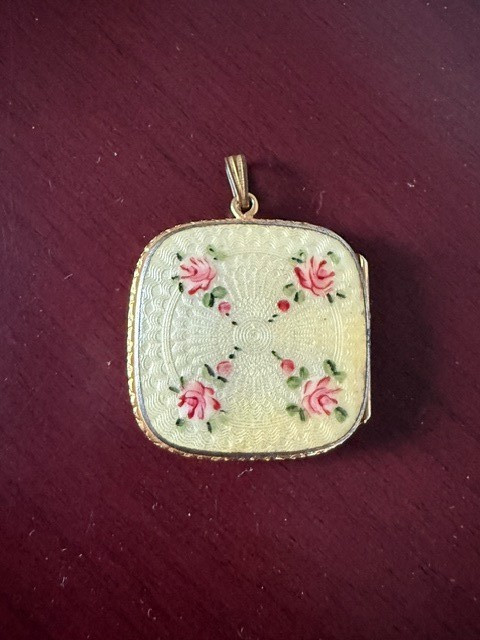 Vintage Guilloche Evans Yellow Enamel *24K Gold Finish* Locket