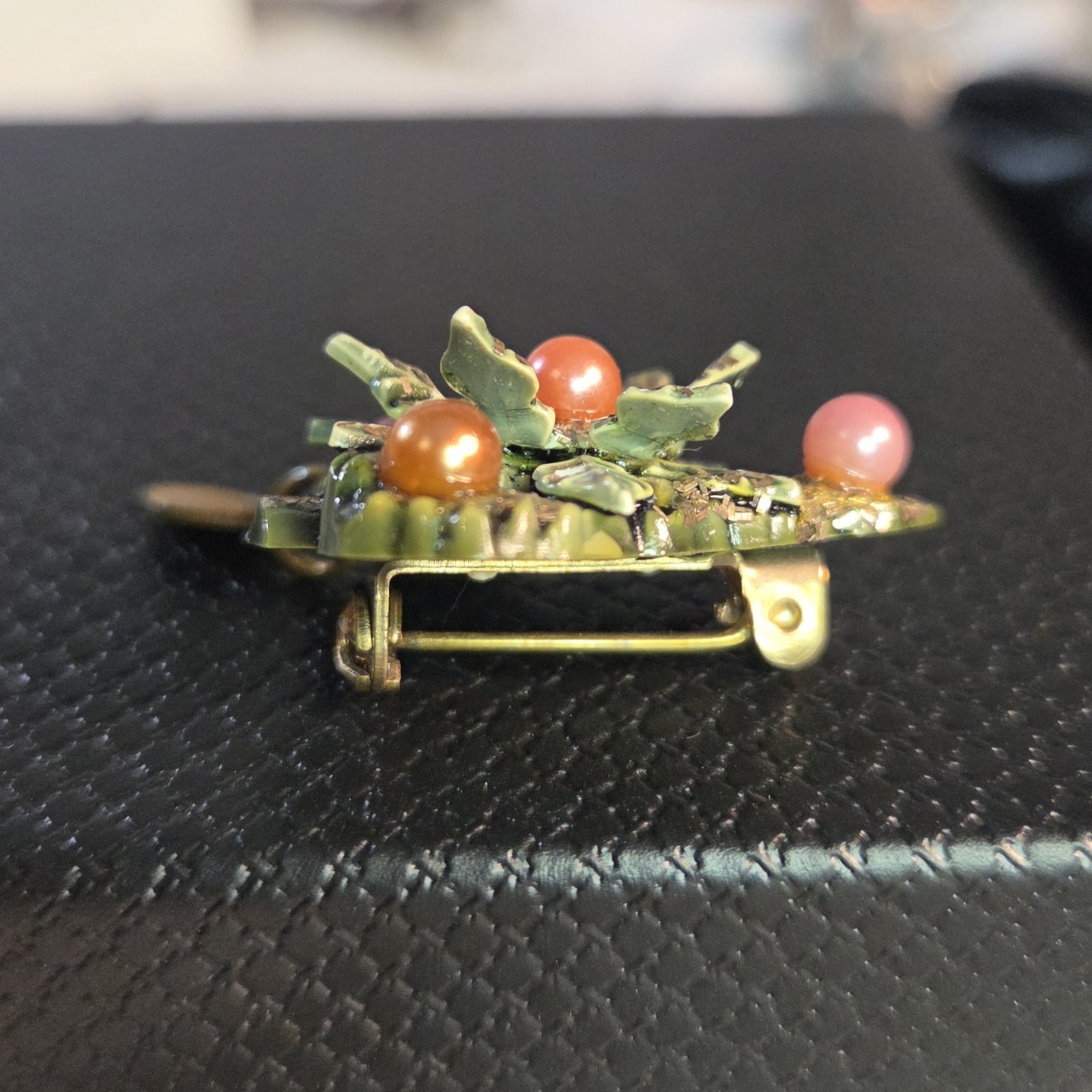Vintage Christmas Tree Brooch w/ Dangling Micro Devotional Virgin Mary Catholic