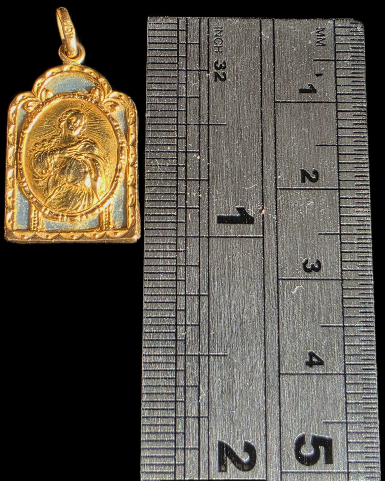 Antique Art Deco 18K Gold Virgin Mary Miraculous Medal Pendant European Catholic