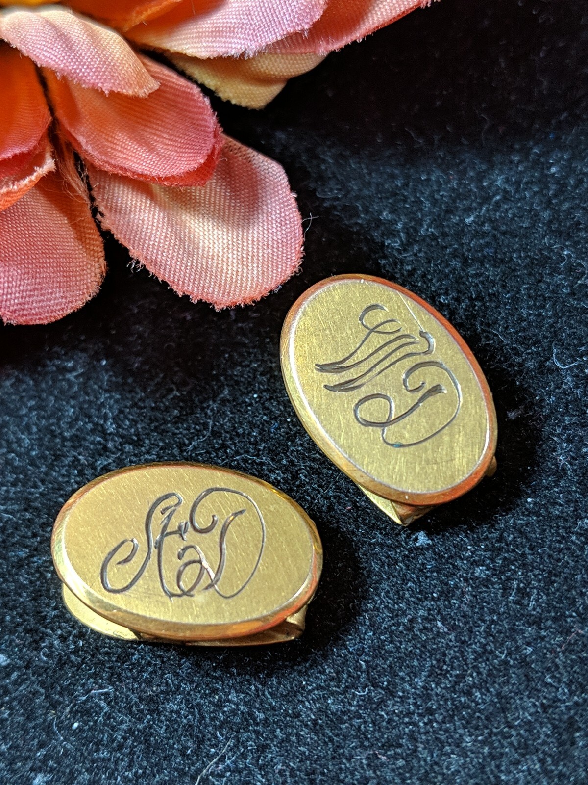 Antique Foster Bailey F & B Tie Clip Estate Engraved Initial Cuff Links Insignia