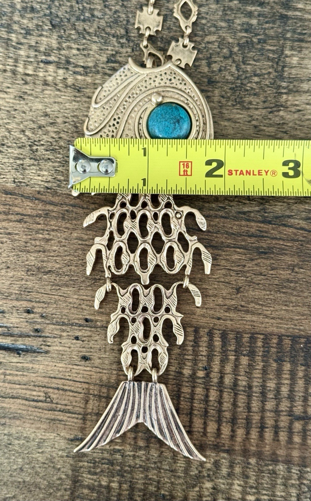 Vintage Bohemian Articulated Fish Pendant Heavy Link Chain. Gypsy Hand Made
