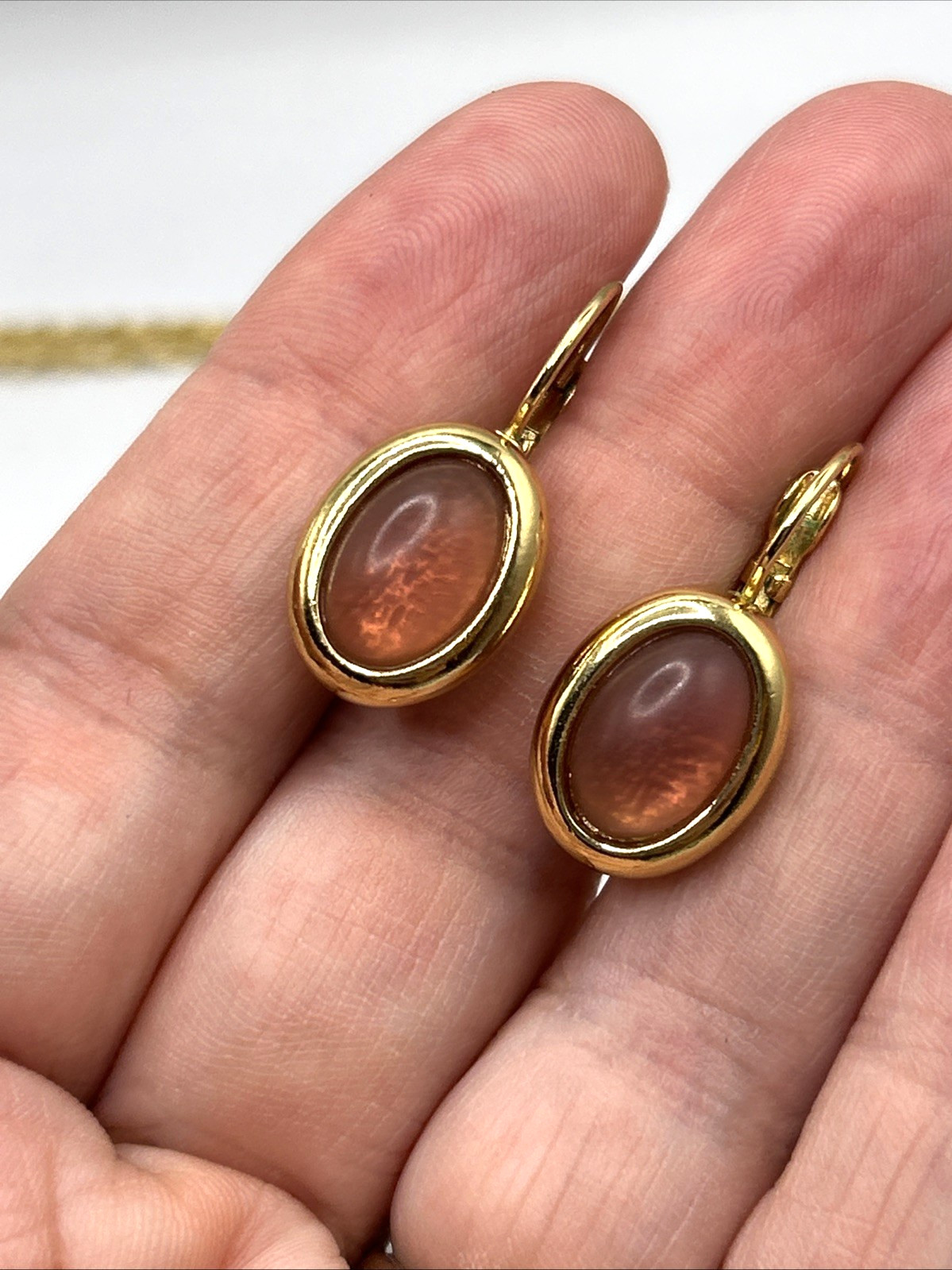 CONTESSA Gold Tone Muted Pink Cabochon Parure Necklace Bracelet Earrings Signed