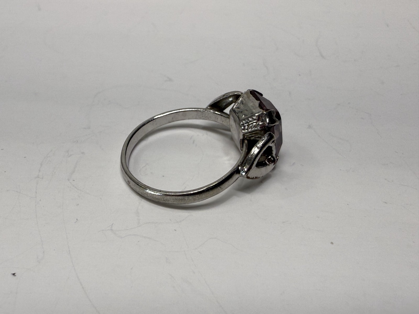 Vintage 1950’s Pat No. 2.763.140 Silver Tone Pale Pink Stone Ring Size 5.5