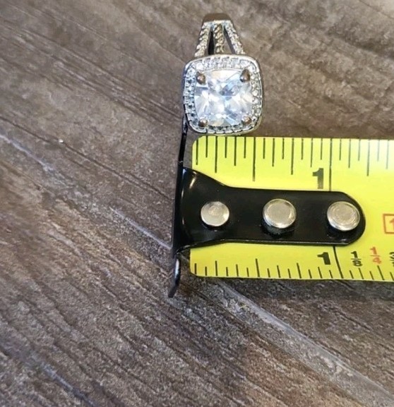Vintage Cushion Cut Halo Silver Tone Engagement Ring Everyday Ring, Size 8