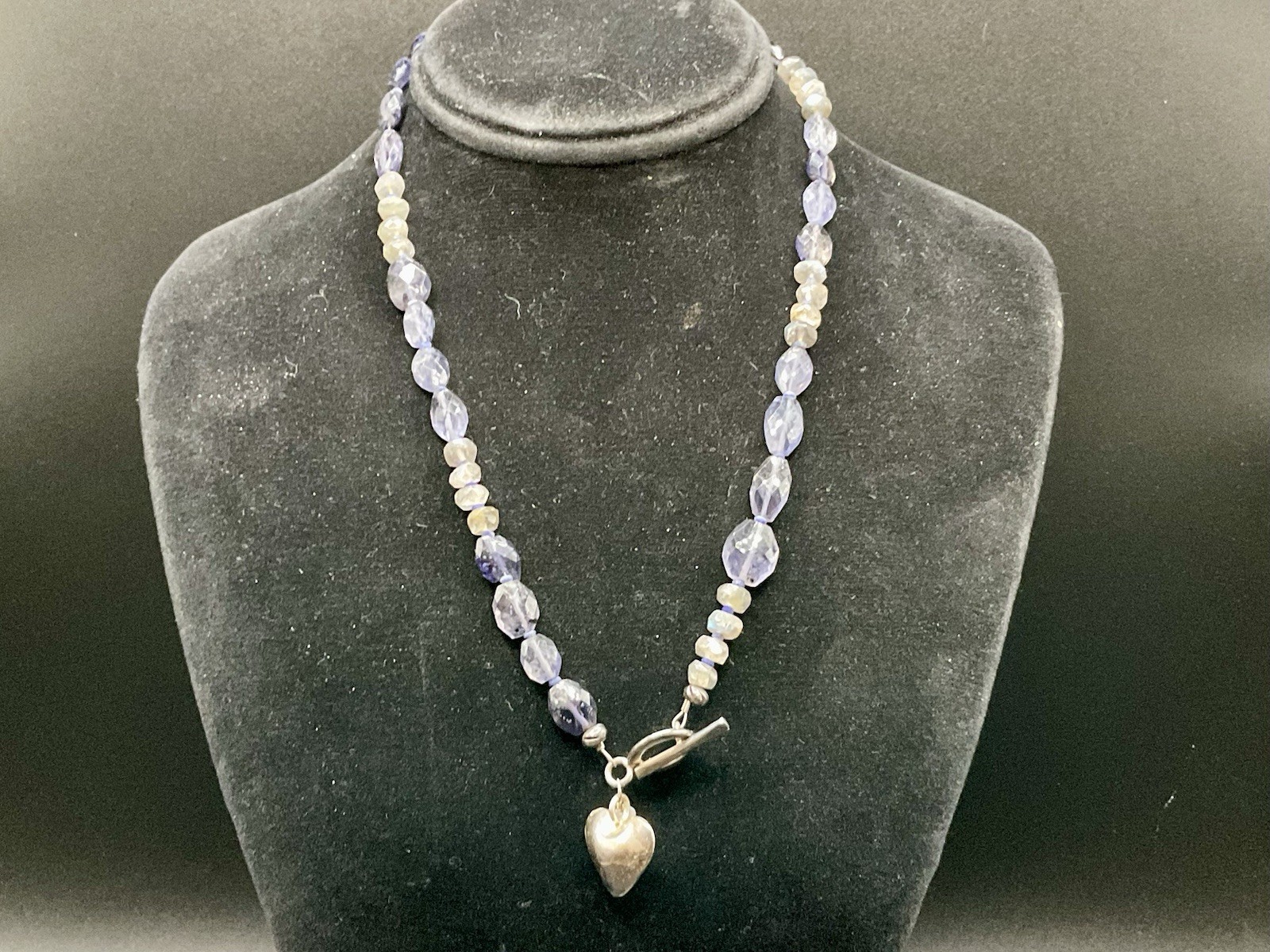 iolite Beaded 16in Necklace With Heart Vintage Jewelry