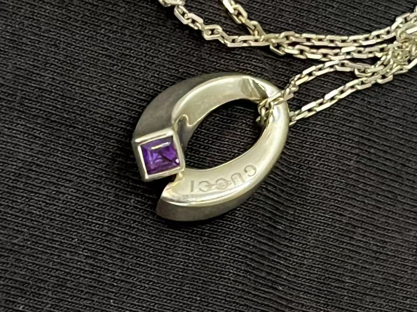 GUCCI Amethyst Twist Pendant 925 Silver Necklace 16.5in