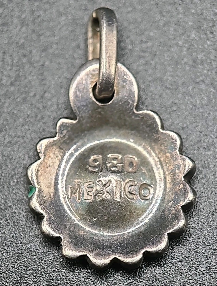 ​Vtg Mexico 980 Silver Enamel Flower Pendant Purple Green Daisy Taxco…