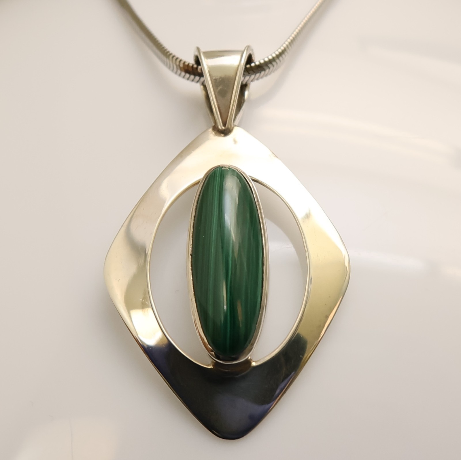 Dominique Dinouart pendant DDD malachite Milor 925 sterling silver omega chain