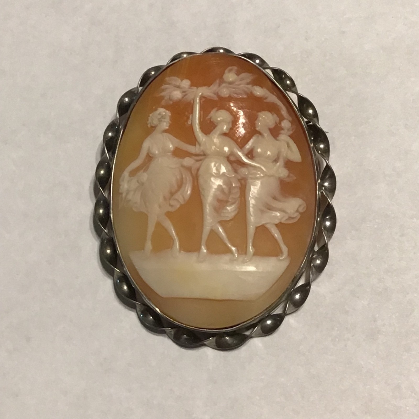 Vtg Cameo Sterling Three Graces Muses Brooch Pin Filigree Rare