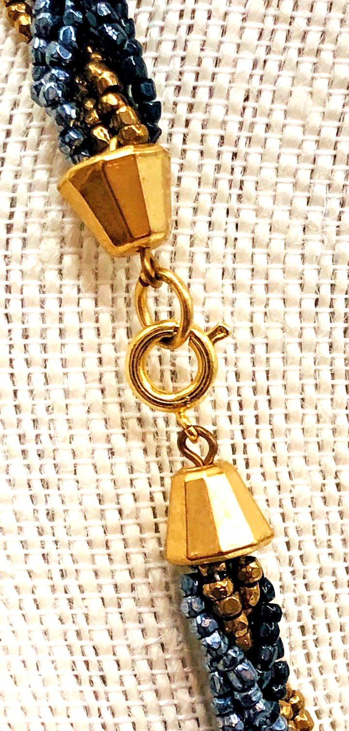 Vintage JONNE House of Schrager Micro Bead Braided Necklace and Clip Earrings