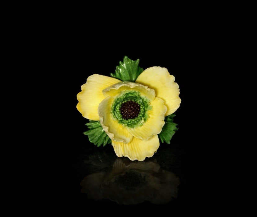 Robert Adderley Bone china Yellow Poppy flower brooch, Made in England VTG